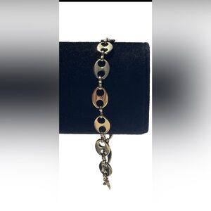 24K HGE Vintage Gold Chain Bracelet Oval Link with Charm